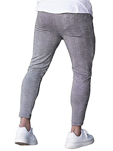 Pantalones de Vestir para Hombre Pantalones Casuales a Cuadros a Cuadros Slim Fit Stretch Skinny Suit Pantalones de lápiz Pantalones Deportivos para Hombres (Gris, L)