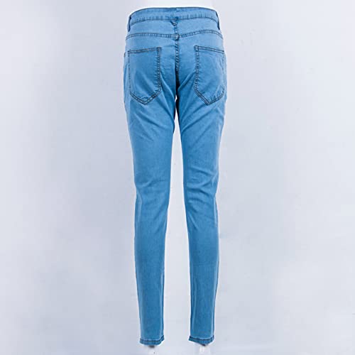 Pantalones Vaqueros de Corte Slim para Hombre Pantalones de Mezclilla Ajustados Largos de Hombre Pantalones Vaqueros Pitillo de Color Sólido Informal (S,Azul Claro)
