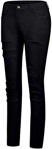 Pantalones Vaqueros Mujer, Vaqueros Rotos Color Sólido de Moda Casuales Pantalones Largos Vaqueros Gros Blancos (Negro,M)