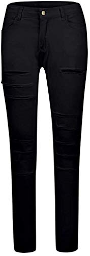 Pantalones Vaqueros Mujer, Vaqueros Rotos Color Sólido de Moda Casuales Pantalones Largos Vaqueros Gros Blancos (Negro,M)