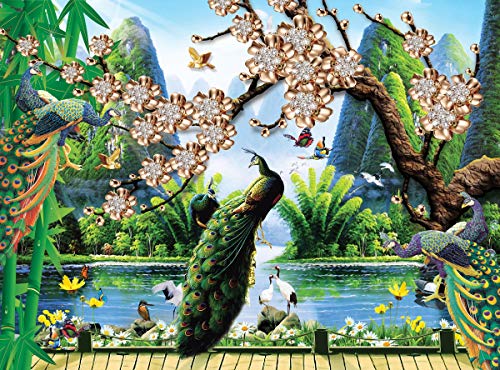 Papel pintado fotográfico de diseño abstracto de 500 x 280 cm (2074A), paisaje natural, árboles, pavo real y montañas, incluye cola para decoración de pared, diseño moderno, póster XXL