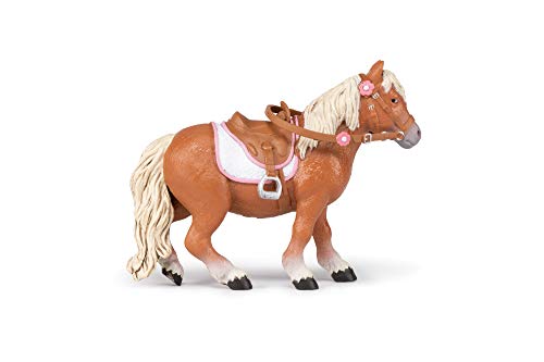 Papo 51559 Shetland Pony con Silla de Montar Caballos, Foals Figurine, Multicolor