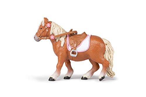 Papo 51559 Shetland Pony con Silla de Montar Caballos, Foals Figurine, Multicolor