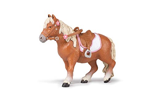 Papo 51559 Shetland Pony con Silla de Montar Caballos, Foals Figurine, Multicolor