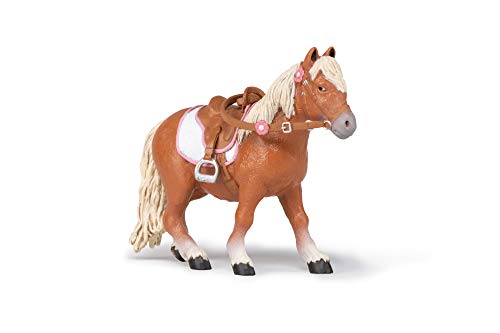 Papo 51559 Shetland Pony con Silla de Montar Caballos, Foals Figurine, Multicolor