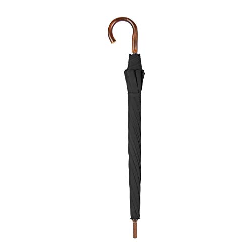 Paraguas de Pastor autentico con Mango de Madera Curvado. Tamaño Extragrande, antiviento y Resistente (Color Negro)