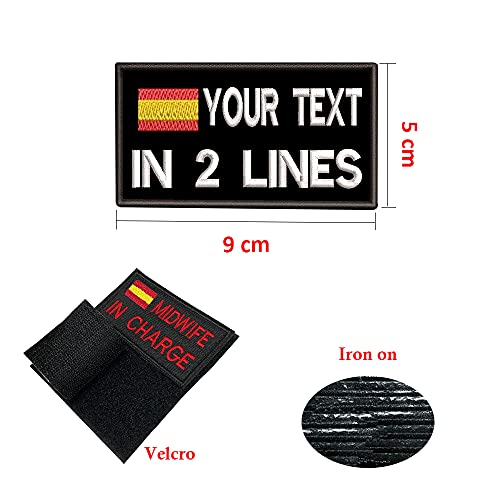 Parches de nombre tácticos personalizados 9 x 5cm Etiqueta de número militar personalizada Parche de bandera de España personalizado para múltiples bolsas de ropa Chaleco Chaquetas Camisas de trabajo