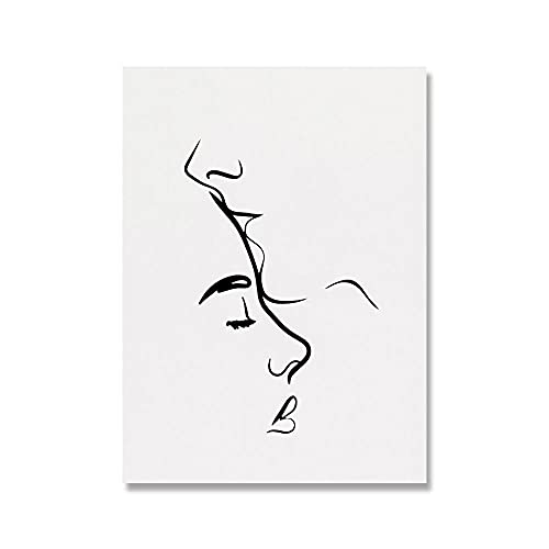 Pareja LíNea Dibujo De La Lona Pared Arte RomáNtico Poster Besos Abrazos Mano Amor Pared Cuadros Minimalista Amante Dormitorio Decoracion Pintura 30x40cmx3 No Marco