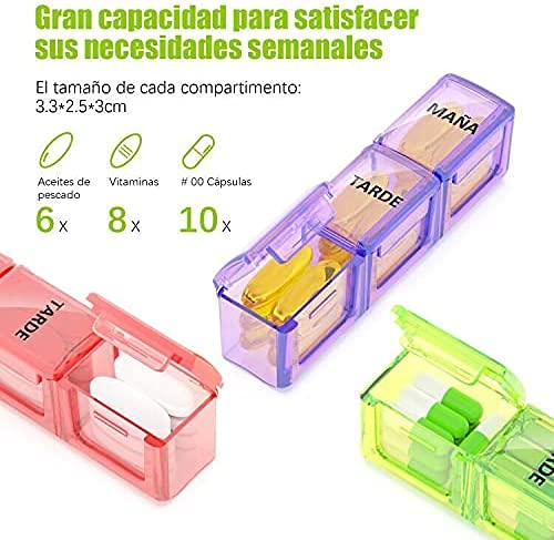 Pastillero Semanal 3 Tomas Español, Jaduoher Grande Organizador Medicamentos 7 Dias Diaria con 21 Compartimentos (Transparente)