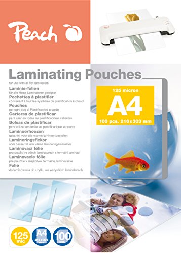 Peach PP525-02P - Láminas para plastificar (A4, 125 micras, 600 unidades)