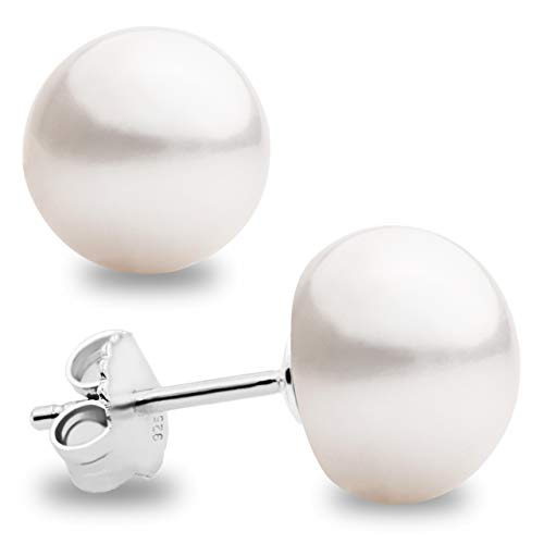 Pendientes de Perlas Cultivadas para Mujer y Niña de Agua Dulce tipo Botón Blancas SECRET & YOU - Plata de Ley de 925 milésimas - Disponibles en 10 tallas desde 4 mm hasta 13 mm