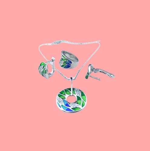 Pendientes mujer plata de ley 925 con esmalte hojas verde esmeralda y Circonita Cubica,aretes mujer plata,pendientes anchos grandes mujer,con cierre Catalan o Ballesta,con caja regalo (Pendientes)