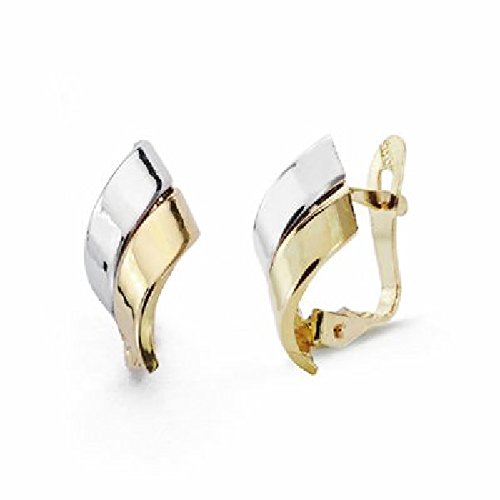 Pendientes Oro Bicolor 18 ktes Mujer Hojas Ballesta Tamaño 6 x 13 mm