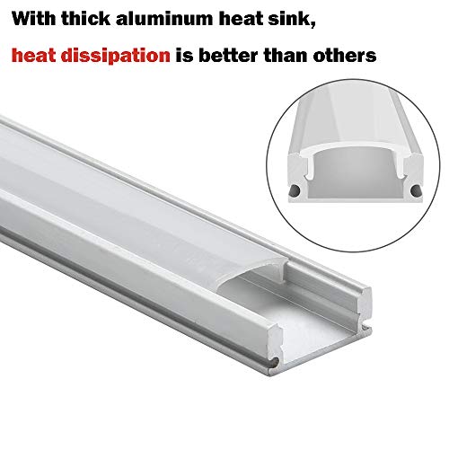 Perfíl de Aluminio para LEDS - 10x1metro Forma de U Perfil de Aluminio Para Tira de LEDs , Compacto Fácil de Cortar con Todos Los Accesorios Necesarios en Paquete