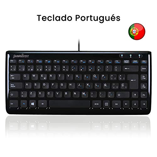 Perixx PERIBOARD-407 Mini Teclado USB, Teclas de chiclete, Piano Preto, Layout em português, Negro
