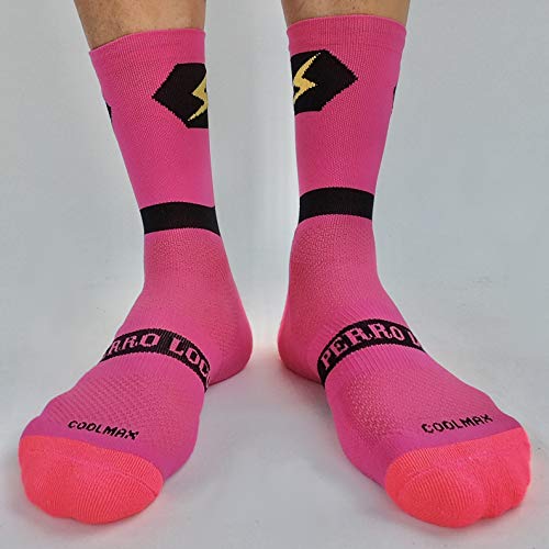 PERRO LOCO Calcetines para Correr técnicos. Tecnología Coolmax y Meryl. Calcetines de Running Edición Limitada. Diseñados en Murcia y Fabricados en España. (Rosa, 46-48)