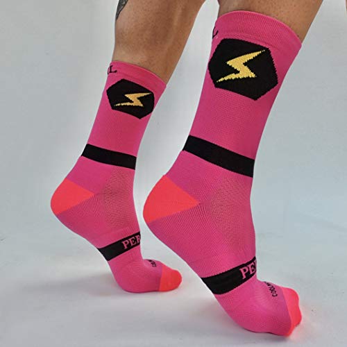 PERRO LOCO Calcetines para Correr técnicos. Tecnología Coolmax y Meryl. Calcetines de Running Edición Limitada. Diseñados en Murcia y Fabricados en España. (Rosa, 46-48)