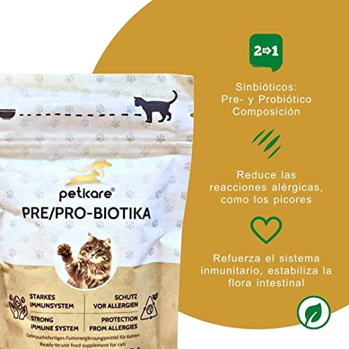 Peticare Gatos Prebiótico y Probiótico - Fortalecer Sistema Inmunológico, Restauración Tripas, Construir Flora Intestinal, Alivia Susceptibilidad Alergias y Picores - petCat Health 3501