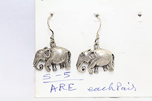 PH hechos a mano pendientes de elefante hembra plata de ley 925 grabado a mano E36