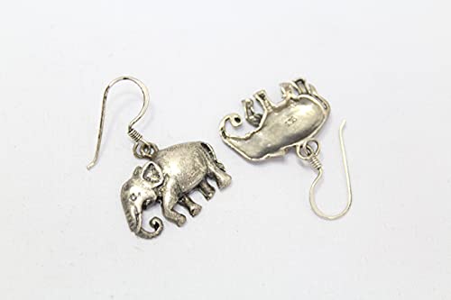 PH hechos a mano pendientes de elefante hembra plata de ley 925 grabado a mano E36