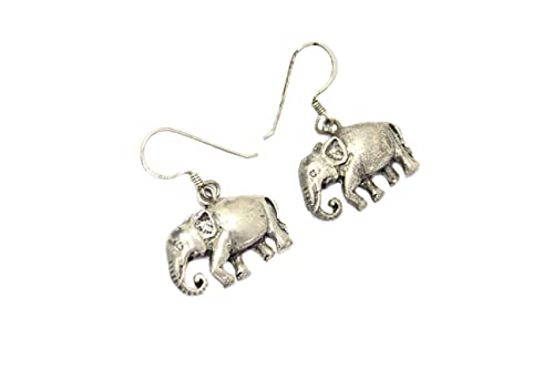 PH hechos a mano pendientes de elefante hembra plata de ley 925 grabado a mano E36