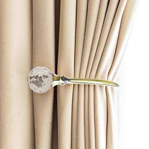 PHOEWON Paquete de 2 cortinas de cristal acrílico para cortina de bolas de cristal, con cierre en forma de U, de metal para cortina de pared (pequeño, bronce)