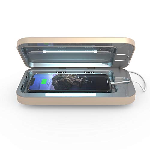 PhoneSoap 3 UV Higienizador De Teléfonos Inteligentes Y Cargador Universal | Desinfectante De Luz Ultravioleta Patentado Y Clínicamente Probado | (Luz De Oro)