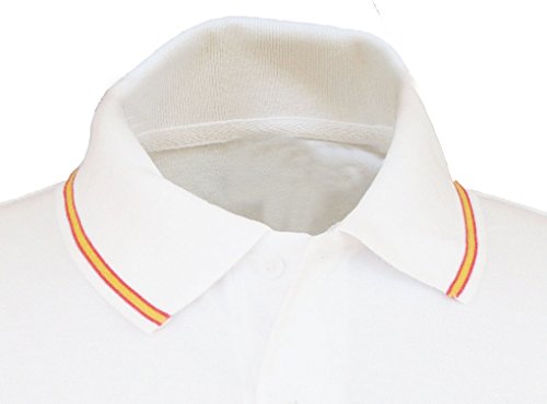 Pi2010 – Polo Hombre Blanco, Bordado Diana España en Pecho, Escarapela Aeronáutica, Bandera España en Cuello y Mangas, 100% algodón, Talla M