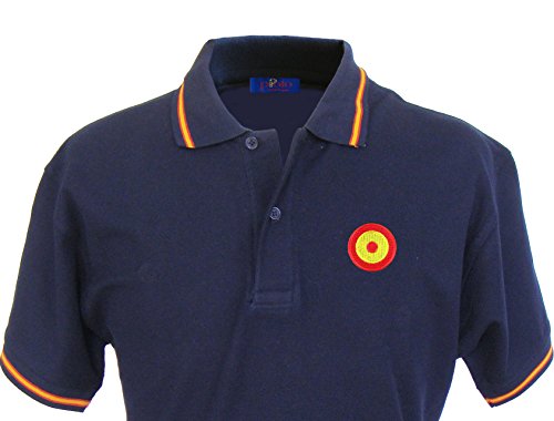 Pi2010 – Polo Hombre Marino, Bordado Diana España en Pecho, Escarapela Aeronáutica, Bandera España en Cuello y Mangas, 100% algodón, XXL