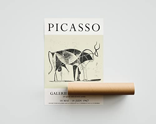 Picasso Exposición Poster - Pablo Picasso Cuadro - Ilustración Toro - Arte Abstracto - Decoración de pared - Obras de arte - Lamina Decorativa