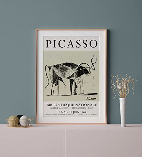 Picasso Exposición Poster - Pablo Picasso Cuadro - Ilustración Toro - Arte Abstracto - Decoración de pared - Obras de arte - Lamina Decorativa