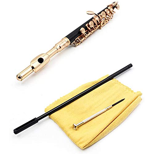 Piccolo clave chapado en oro de 16 hoyos C Plus E French Key Botón italiano de juntas de alto grado de tela caja de paño de limpieza de Rod Swab y guantes para la ejecución del ensayo Nivel