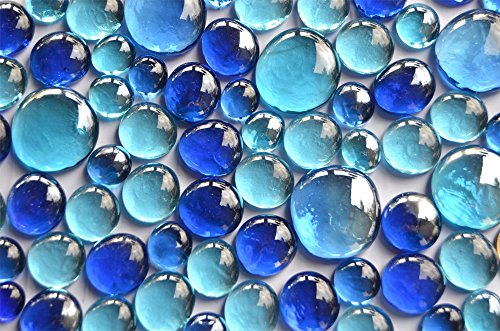 Piedras de cristal de 350 g de color azul, mezcla de 3 tamaños diferentes de 12-15 mm, 17 – 21 mm y 26 – 33 mm, 81 piedras decorativas de cristal.