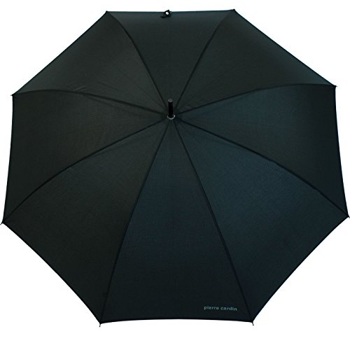 Pierre Cardin - Paraguas para hombre con apertura automática y mango de madera natural, color negro, tamaño grande, estable