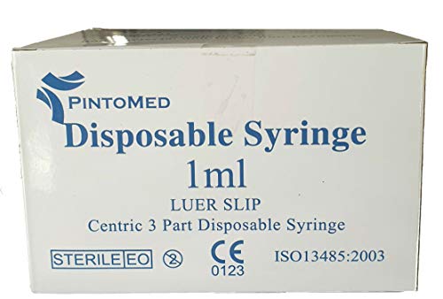 PintoMed Jeringa Desechable Esteril 3 Partes - 1 ml - Luer Slip- Paquete de 100 unidades