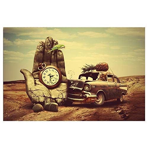 Pintura de lienzo arte clásico Salvador Dali reloj de mano coche piña loro impresiones carteles cuadro de arte de pared, para decoración de sala Sin marco (Size : (23.6x31.5inch)60x80cm no frame)
