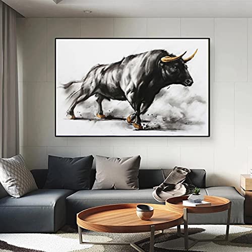 Pinturas artísticas en lienzo Póster de animales Pintura de toro negro Corridas de toros e impresiones Cartel de arte de pared de sala de estar escandinavo 20x30cm Marco interno