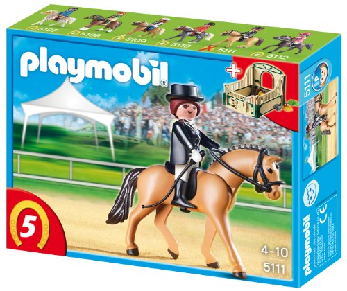 PLAYMOBIL - Caballo de Deporte alemán con establo, Color Verde y Beis (5111)