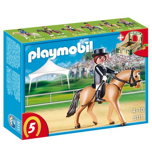 PLAYMOBIL - Caballo de Deporte alemán con establo, Color Verde y Beis (5111)