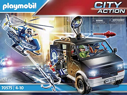 PLAYMOBIL City Action Helicóptero de Policía: persecución del vehículo huido, A partir de 4 años (70575)