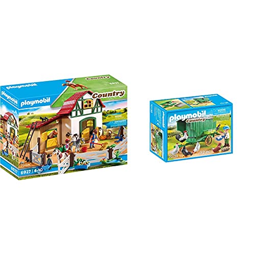 Playmobil Country Granja De Ponis con Muchos Animales Y Pajar, A Partir De 4 Años (6927) + Country: Gallinero Conjunto De Figuritas, Multicolor (70138)