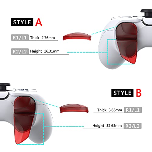 PlayVital 2 Pares de Gatillo Extensor para PS5 Control Extensores de Disparo Mejora del Juego Gatillos Bumper Trigger para Playstation 5 Mando Grips Extender Botón para PS5-Transparente Rojo
