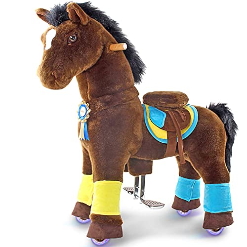 PonyCycle Oficial Primo K Serie Paseo a caballo Juguete Felpa Caminando Animal caballo marrón oscuro para 4-9 años tamaño mediana K45