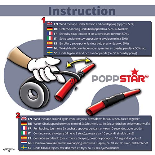 Poppstar Cinta aislante de autofusión universal, cinta aislante eléctrica y cinta de sellado, (5 m x 38 mm x 0,76 mm), 1 rollo, color negro