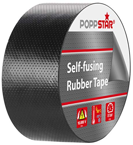 Poppstar Cinta aislante de autofusión universal, cinta aislante eléctrica y cinta de sellado, (5 m x 38 mm x 0,76 mm), 1 rollo, color negro