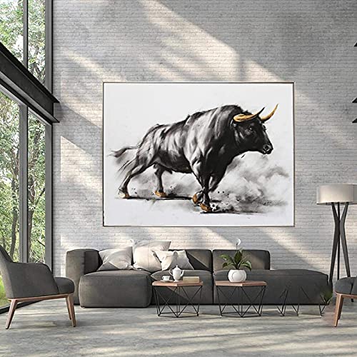 Póster artístico, pintura en lienzo de Toro negro, carteles de corrida de toros española, pintura de toro, arte de pared de animales para decoración del hogar, 70x90cm sin marco