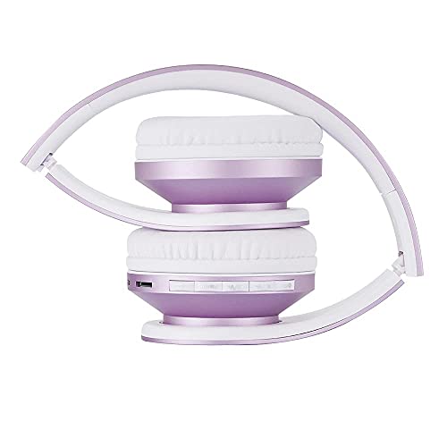 PowerLocus P1 – Auriculares Bluetooth inalambricos de Diadema Cascos Plegables, Casco Bluetooth con Sonido Estéreo con Conexión a Bluetooth Inalámbrico y Audio Cable para Movil,PC,Tablet-Morado/Blanco