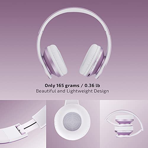 PowerLocus P1 – Auriculares Bluetooth inalambricos de Diadema Cascos Plegables, Casco Bluetooth con Sonido Estéreo con Conexión a Bluetooth Inalámbrico y Audio Cable para Movil,PC,Tablet-Morado/Blanco