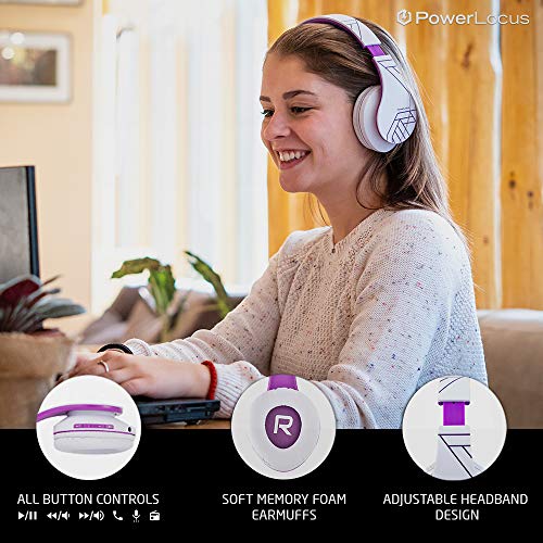 PowerLocus P2 – Auriculares Bluetooth inalambricos de Diadema Cascos Plegables, Casco Bluetooth con Sonido Estéreo Micro SD/TF, FM con micrófono y Audio Cable para Movil, PC, Tablet - Violeta