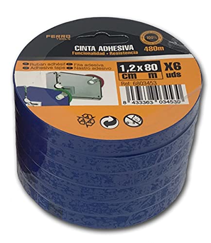 Precinto PVC Cierra Bolsas Color Azul, 6 Rollos XL 12 mm x 80 metros cada uno, Muy Resistente, Cinta Adhesiva para Cerrar Bolsas y Usos Múltiples